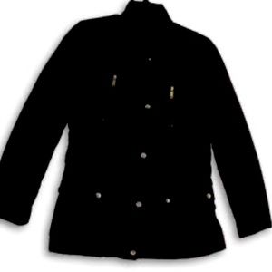 Marc Buchanan Black Wool Leather Parka Military Coat Jacket Sz L